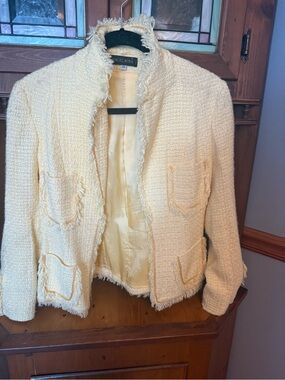 Angel Nina Paris French Vintage Yellow Tweed Fringed Jacket Size 38 (US